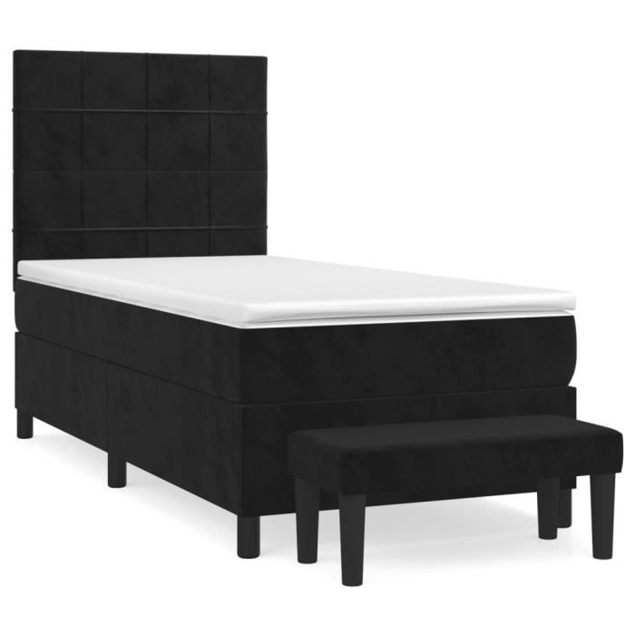 3137829 vidaXL Lit à sommier tapissier avec matelas Noir 100x200 cm Velours