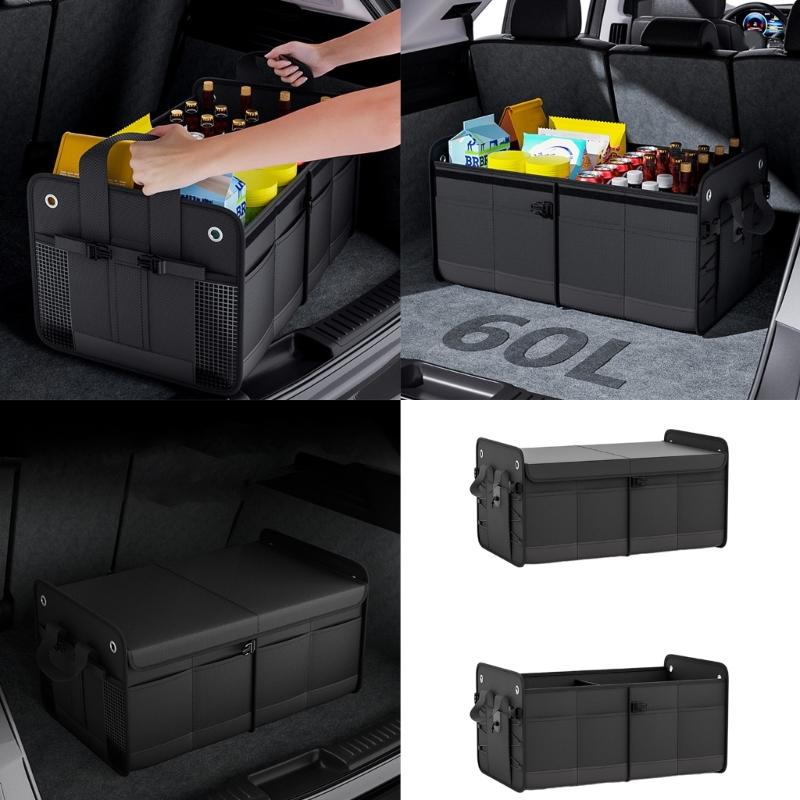 Car Storage Box SUV Cargo Storage Container Storage Tool with Mesh Pocket Car Trunk Organizer Collapsible Auto Accessory