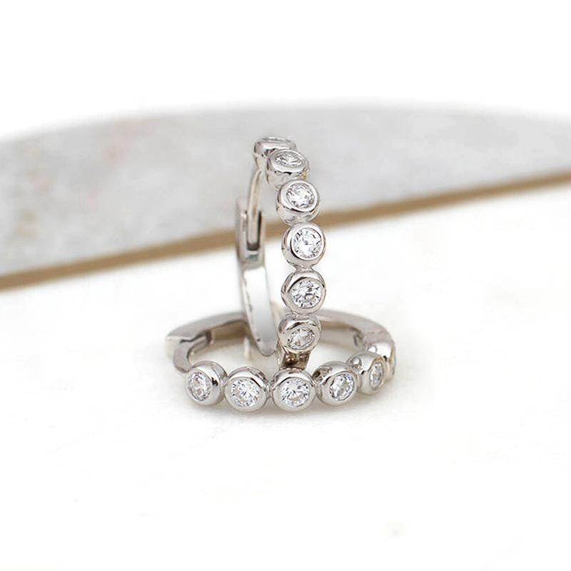 Gold Plated Bezel-Set CZ Huggie Hoop Earrings, 5-Stone Round Crystal Small Hoops for Women