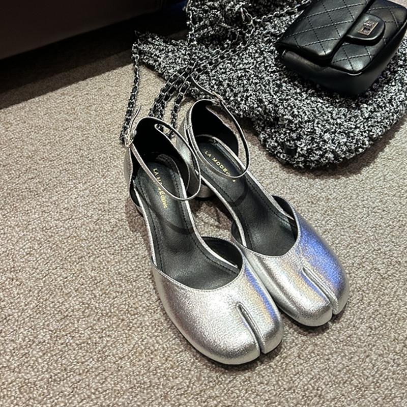 Bailamos Fashion Tabi Ninja Women Shoes Round Split Toe Shallow Thick Heel Sandals Mid Heel Mary Janes Shoes Female Pumps Mujer