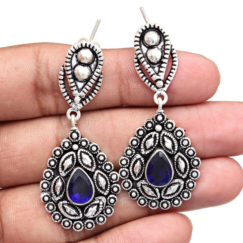 Tanzanite Gemstone Unisex Women's Gift For Her Silver Jewelry Earring 1.5''