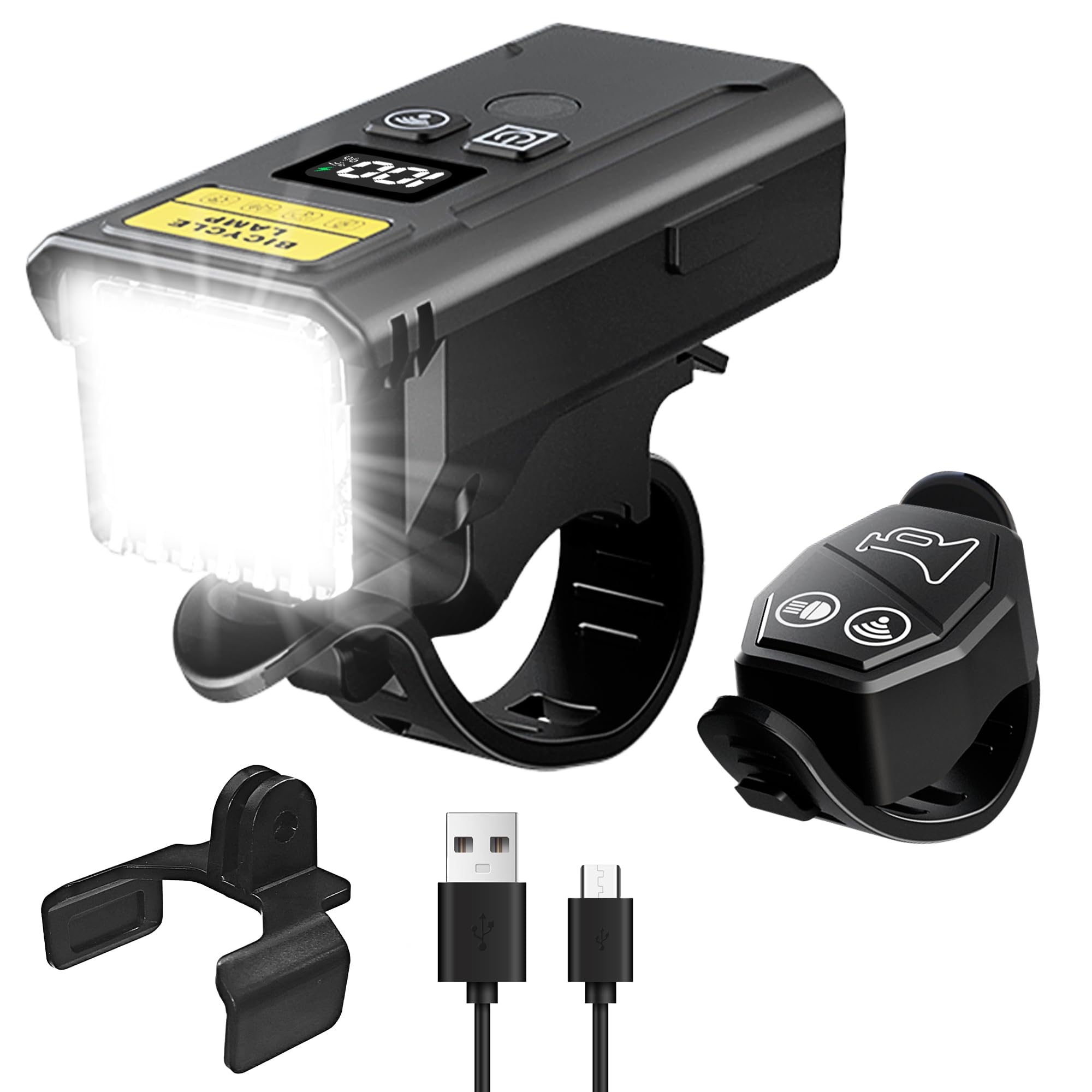 

HAANEW Перезаряжаемый велосипедный фонарь Цифровой индикатор уровня заряда батареи и пульт 1000 люмен Фонарь для шоссейного велосипеда с 5 режимами освещения Автоматический 2600 мАч IP65 Легкий Без чёрный