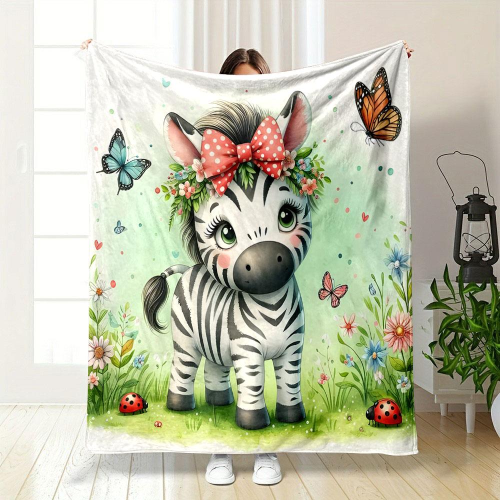 Cute Zebra with Flowers and Butterflies print blanket soft and cozy perfect for the living room bed sofa or a nap,gift
