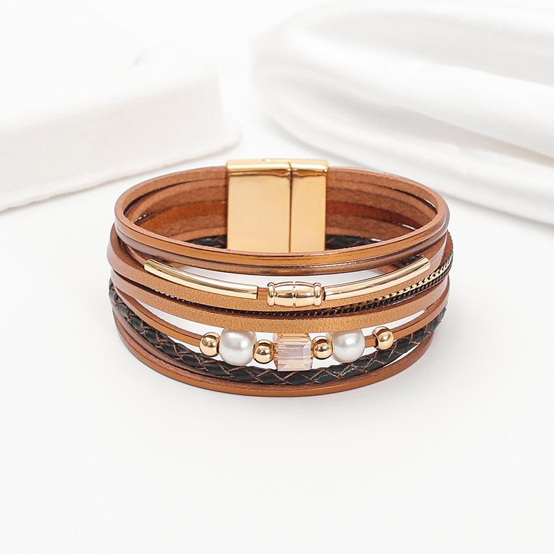 Multilayer Leather Bracelet for Women Boho Wide Wrap Bangle Jewelry Gifts