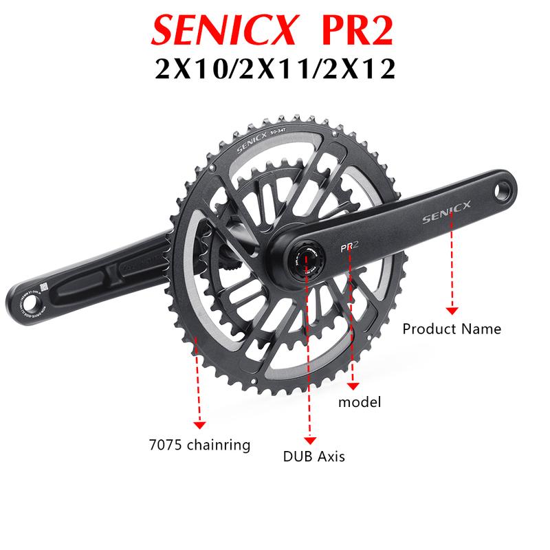 SENICX PR2 Road Bike Crank  Crankset 165/172/175mm CNC 50-34/52-36/53-39T 30/46T Double Chainring DUB Crankset