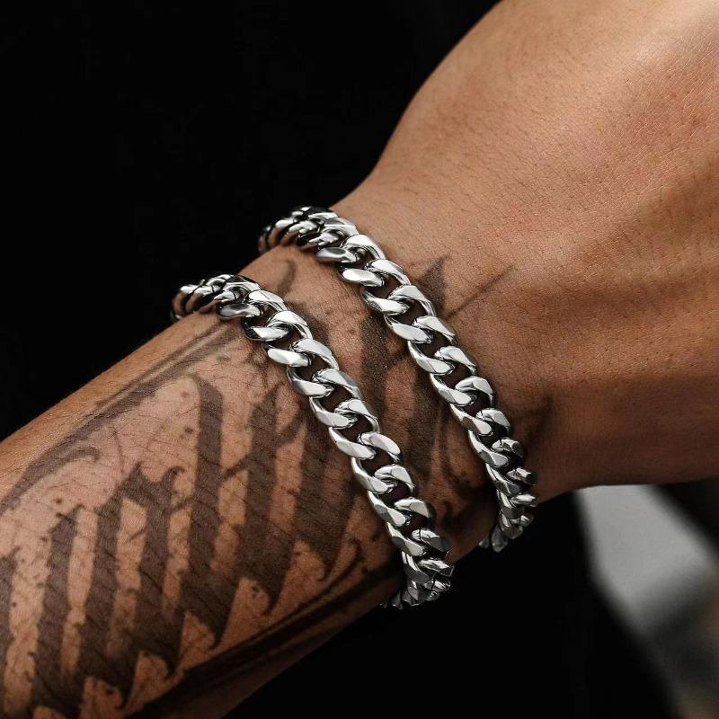 2Pcs Chain Bracelet for Men Titanium Steel Bracelets for Mens 8inch Figaro Rope Cuban Link Bracelets Set for Men Dad Husband