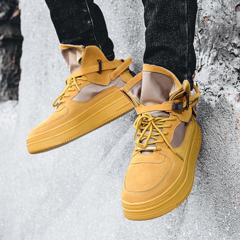 Spring New Leather Fashion Casual Board Shoes Male Rubber Thick Soles Increase Vintage Student Sports Shoes Fashion Shoes