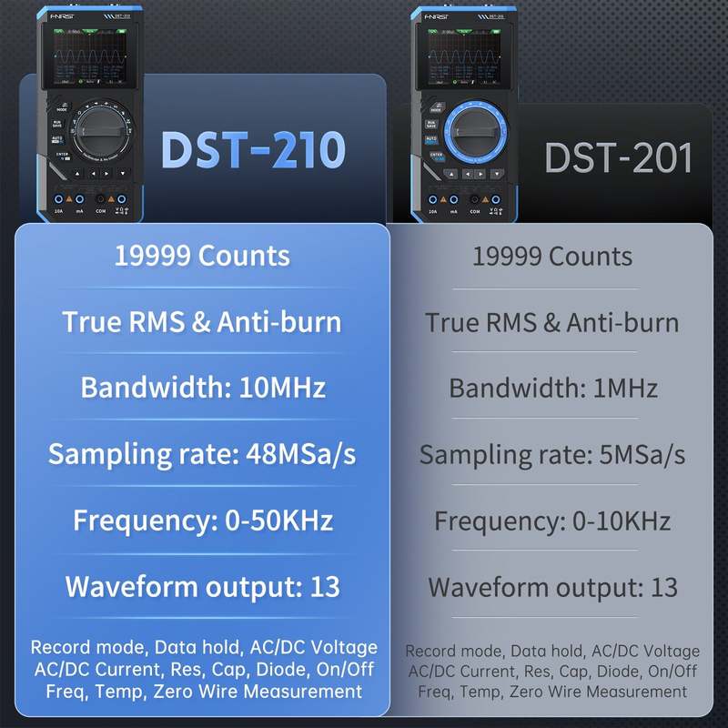FNIRSI DST-210 3-in-1 Digital Oscilloscope Multimeter 19999 Counts 10MHz 48Msps Portable Automotive Oscilloscope Electrical Tool