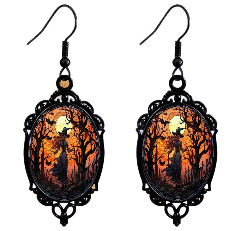 Gothic Crow on Skull Cross Earrings - Halloween Gift