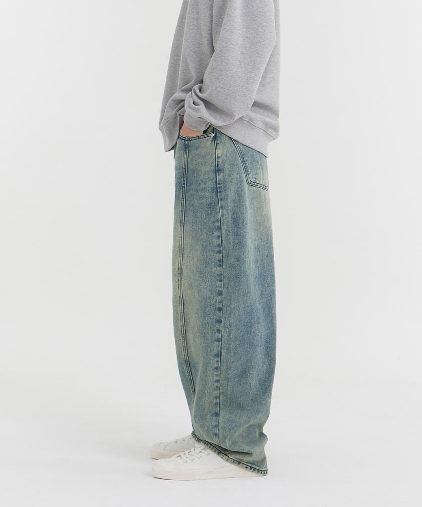 Akeusi Craft Centerline Over Balloon Fit Wide Denim Pants (Light Wash)