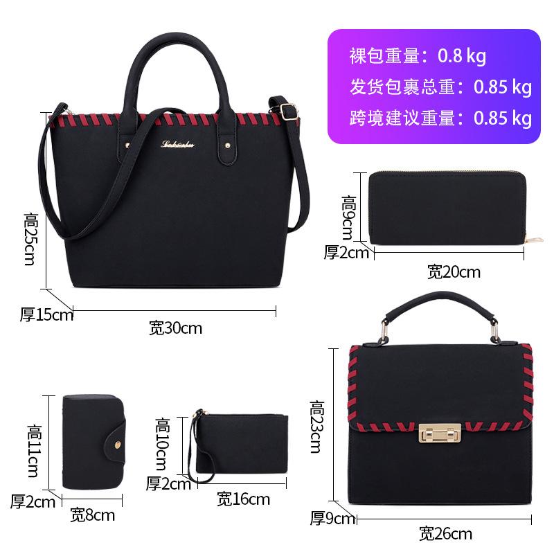 Hochwertige neue Schultertasche in Kontrastfarbe, gewebte Eimertasche mit großem Fassungsvermögen, einfarbige Handtasche mit Verschluss, Umhängetasche, fünfteiliges Set