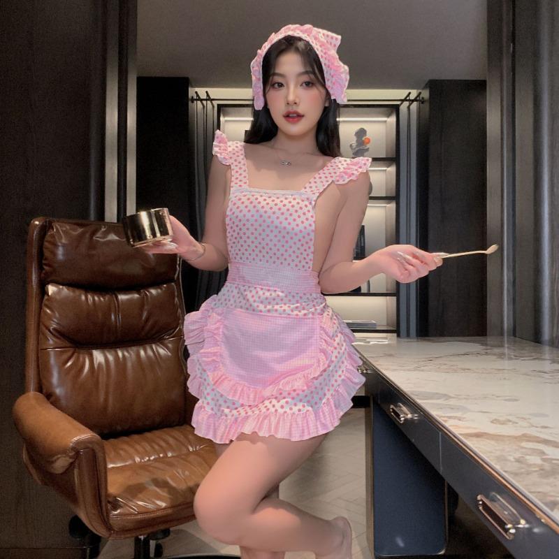 Sexy lingerie sexy polka dot pajamas gather pure desire sweet cute pink chef sweet plaid splicing lace