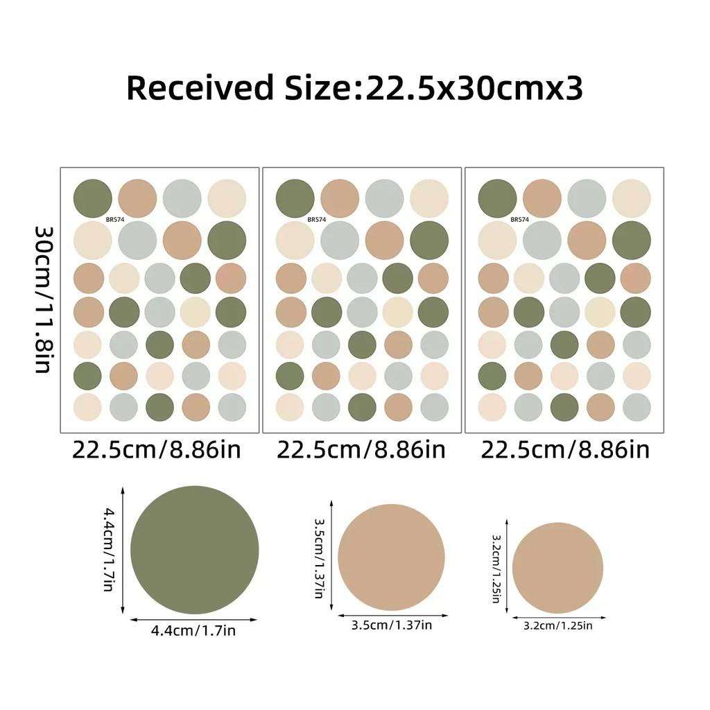 3PCS Coloreful Dots Removable Waterproof Wall Stickers for Kids Room Children's Room Decor Bedroom Living Room Home Decoration
