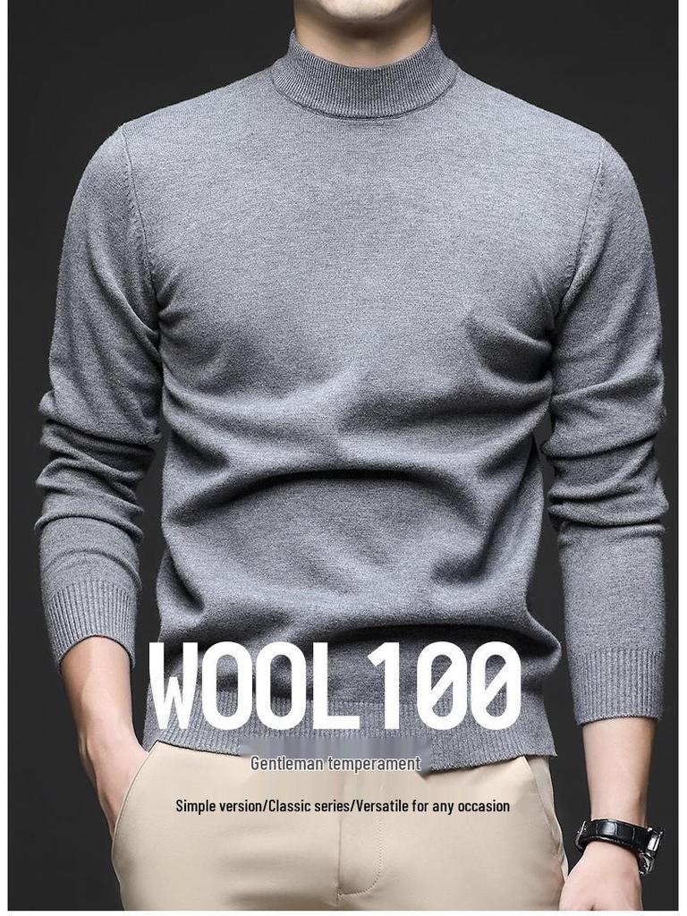 Męski jesienny sweter slim fit z półwysokim dekoltem - młodzieżowy sweter bazowy w jednolitym kolorze