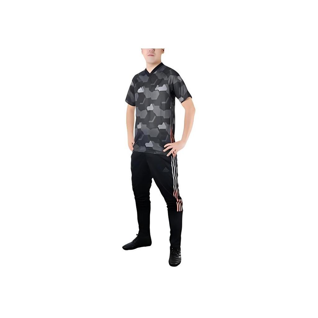 Adidas X Tango Collaboration Pattern Print V-Neck Knit Short Sleeve T-Shirt Men Tops Black FM0831