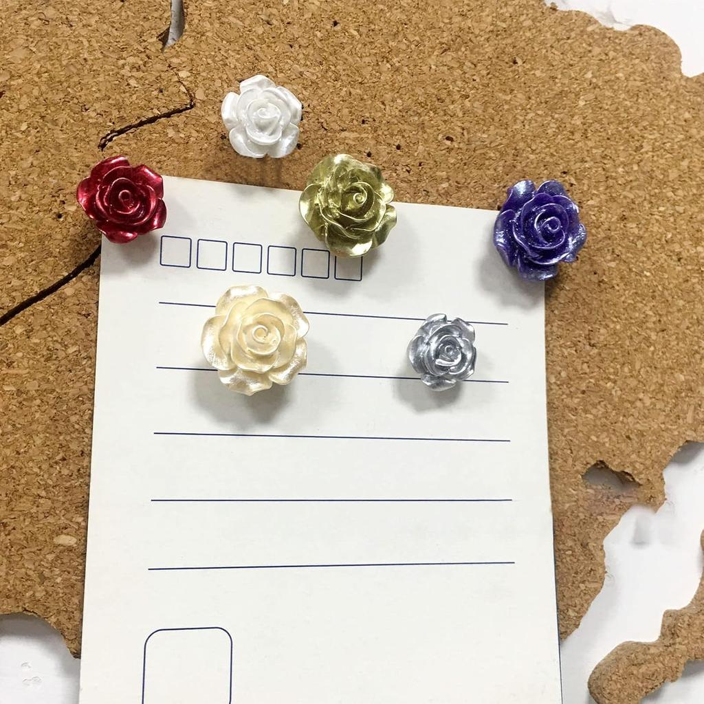 Push Pin Tacks, 30 Pcs Rose Shape Push Pin Steel Point Thumb Tacks Mark Office Accessories