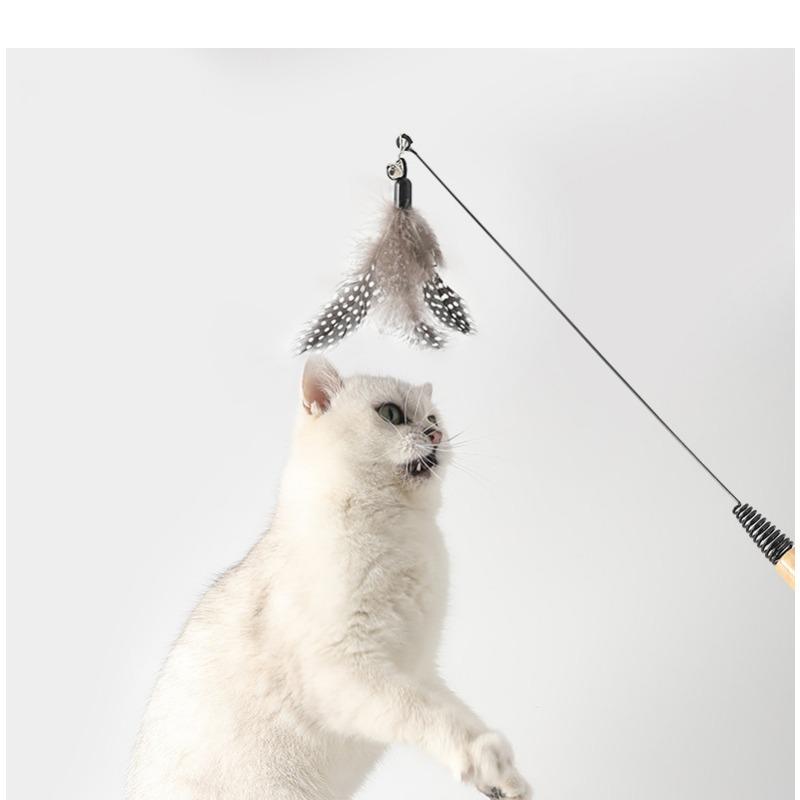 Cat Funny Stick Long Rod Cork Handle Spring Funny Cat Stick Cat Interactive Toy Unbreakable With Bell