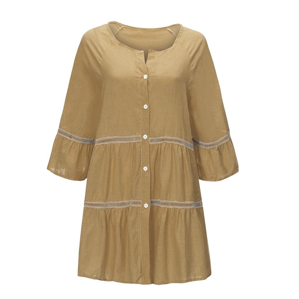 Women's Plus Size Solid Cotton And Linen Hollow Out V-neck Pullover Tops Shirt