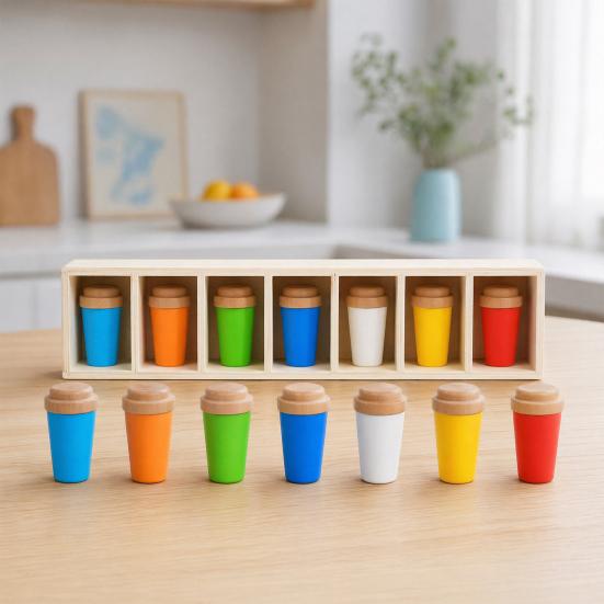 Yousheng Bottle Color Matching Board Game, Memory Challenge Toy with 14 Colorful Bottles & Wooden Storage Rack, 2-4 Players Family Night Drink Color