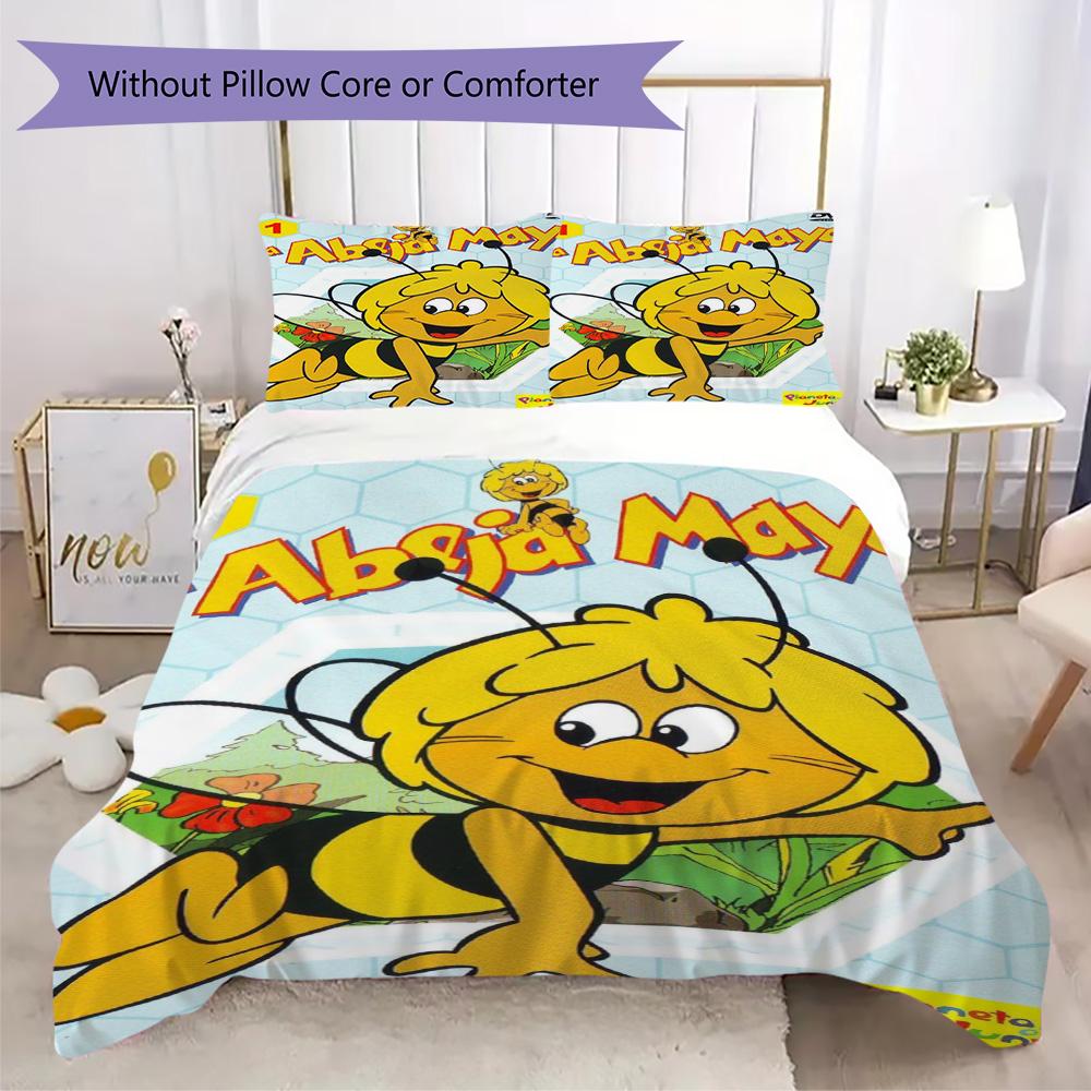 Cartoon bees and Maya Pattern Bedding,Quilt Set Quilt Cover Pillowcase Home Birthday Gift (1*duvet cover+2*pillowcase,without core)XSJT0917368