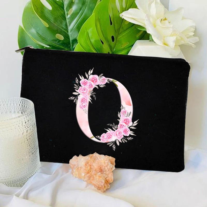 Damen Tasche Make-up Tasche Brautjungfer Make-up Taschen Blumen Alphabet Druck Leinen Reißverschluss Tasche Reise Organizer Etui Mujer Bolsas Kosmetik