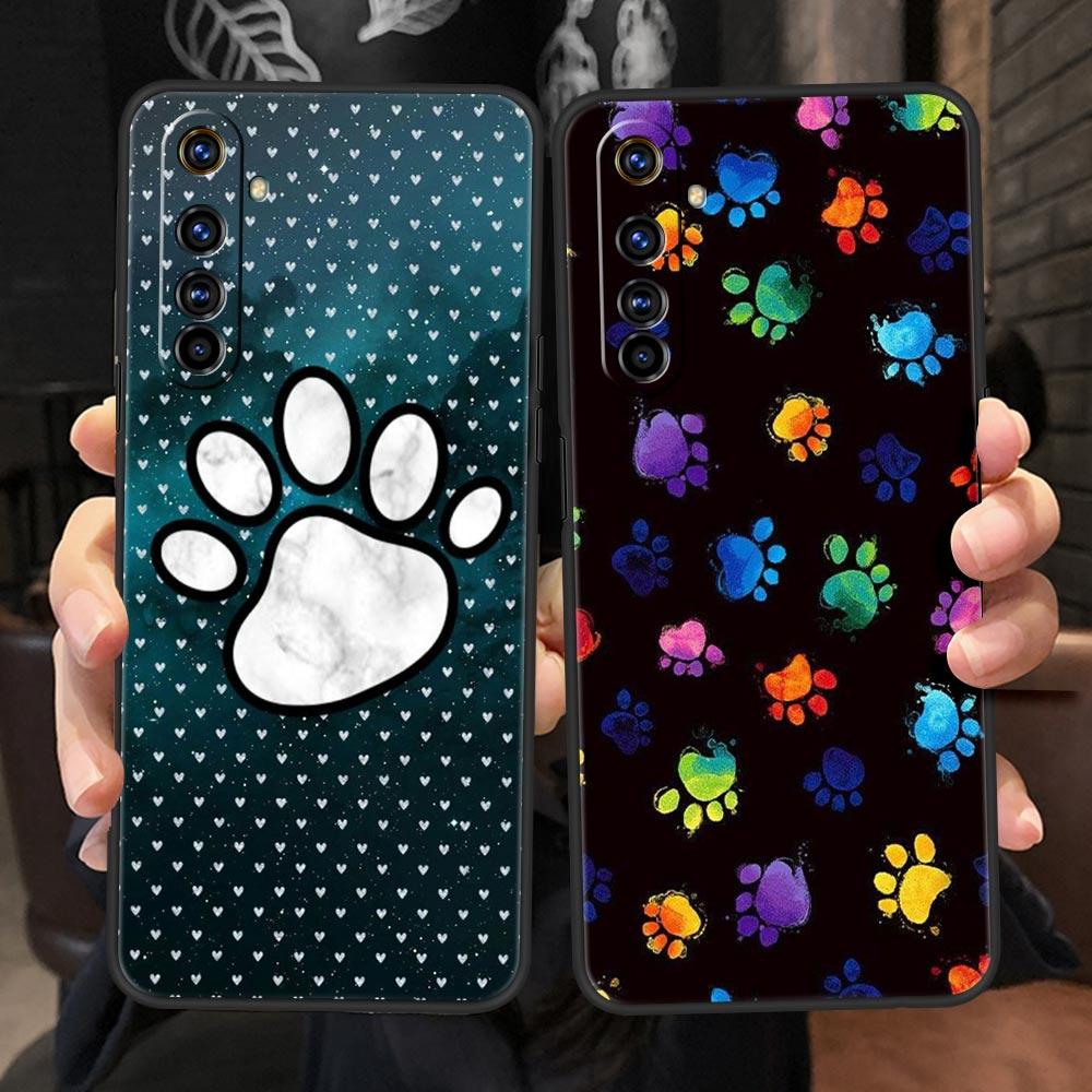 Soft TPU Case For Realme C67 C63 C55 C53 C25 C21 10 11 12 13 GT 2 3 5 Pro Plus 5G Shockproof Phone Cover Dog Footprint Paw Cute