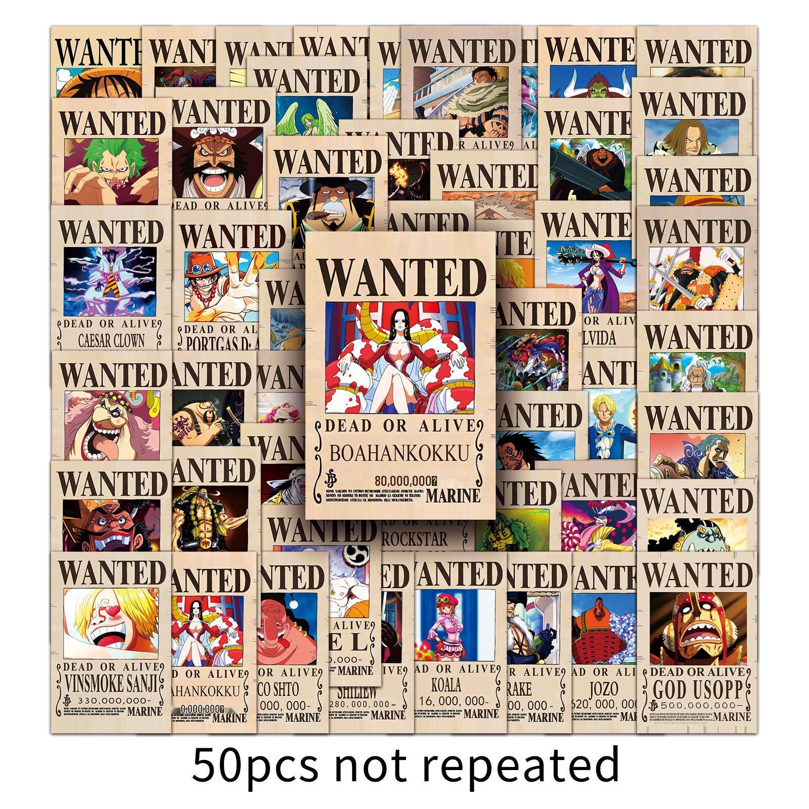 50 Waterproof One Piece Anime Wanted Poster Stickers for Suitcases