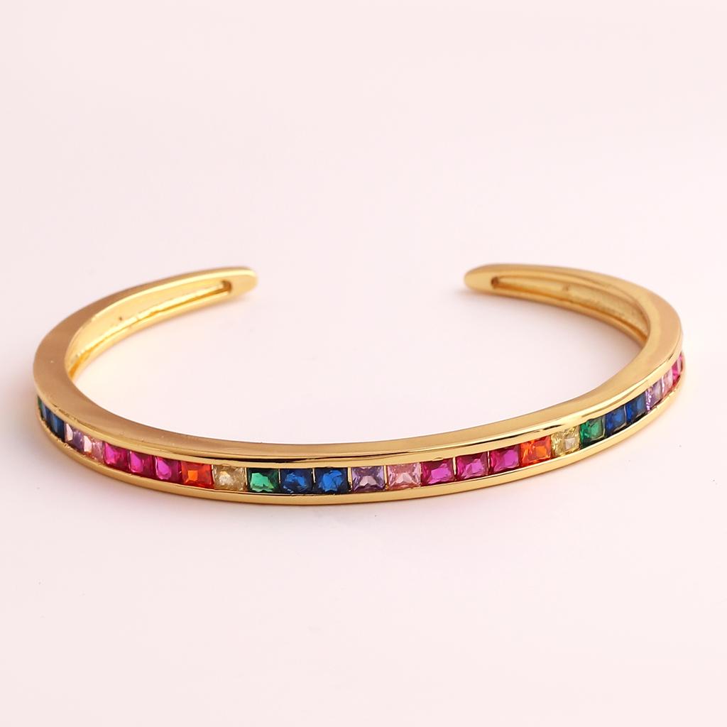18K Gold Plated baguette Cubic Zirconia Bracelet For Women Men Luxury Jewelry Rainbow CZ Tennis Gorgeous Trendy Bangle Girl Gift