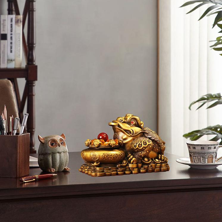 Pure Copper Treasure Pot Golden Toad Ornaments Zhaocai Three Legged Toad Store Living Room Office Decor Opening Gift