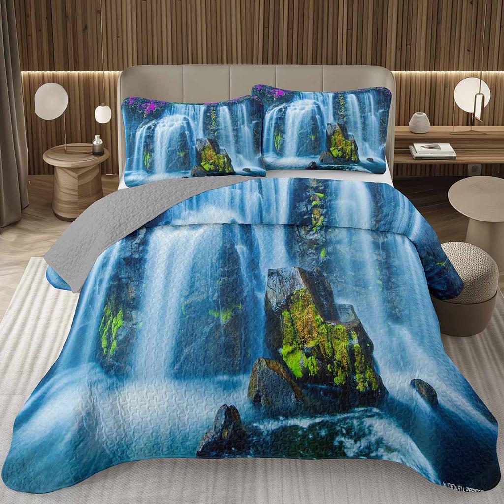 Mountain Bedspread Queen/Twin, Natural Landscape Coverlet Set for Boys Girls Adults Room Decor, Soft Polyester Quilted Bedding