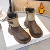 Girls Martin Boots British Fashion Children's Short Boots 2025 Winter New Velvet Thermal Cotton Boots Girls Leather Boots