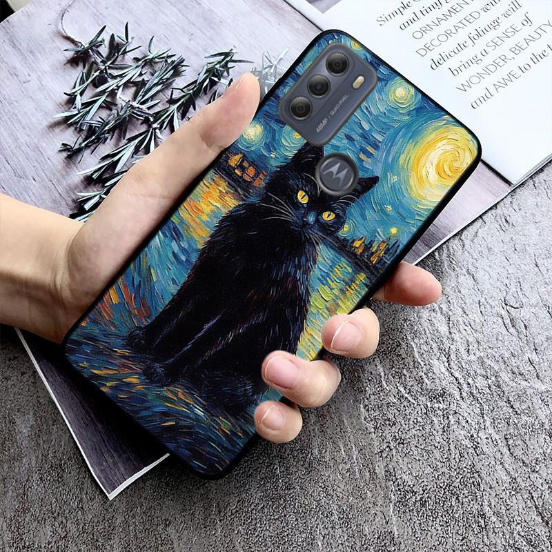 Handyhülle für Moto G86 G85 G75 G15 G05 G56 G72 G53 G54 G84 G60 G31 G32 G24 G 5G G Play Sternennacht van Gogh Katze