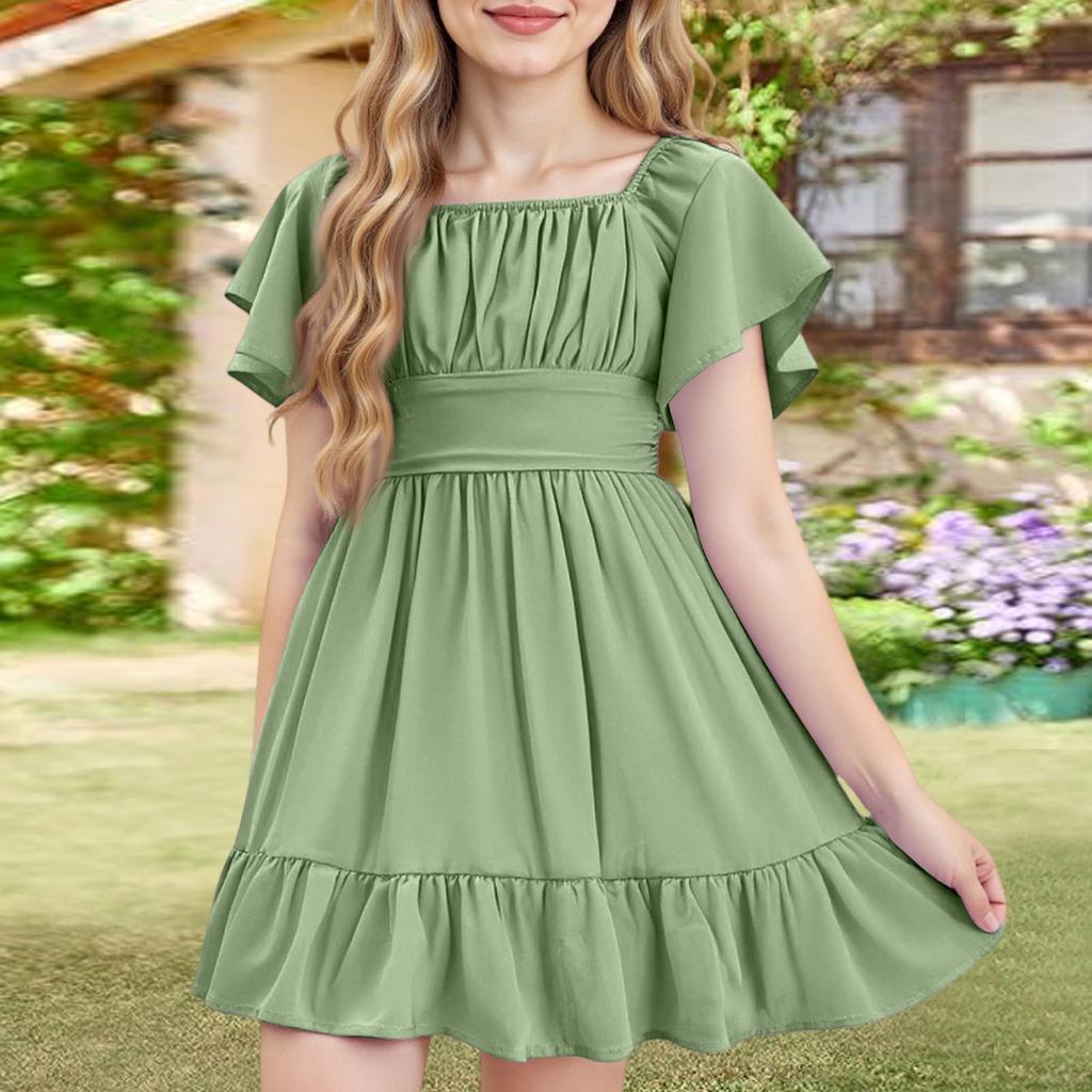 Jenters sommerkjole - Off-shoulder volangkjole