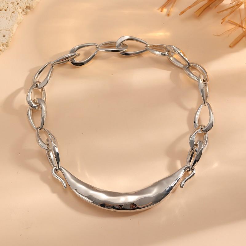 Minimalist Zinc Alloy Pendant Necklace With Chunky Chain Women Geometric Design Layering Style Gold
