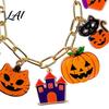 Acrylic Pumpkin Wrist Jewelry Halloween Charm Bracelets for Women Cute Spooky Cat Ghost Castle Pendant Party Decoration Bracelet Adjustable