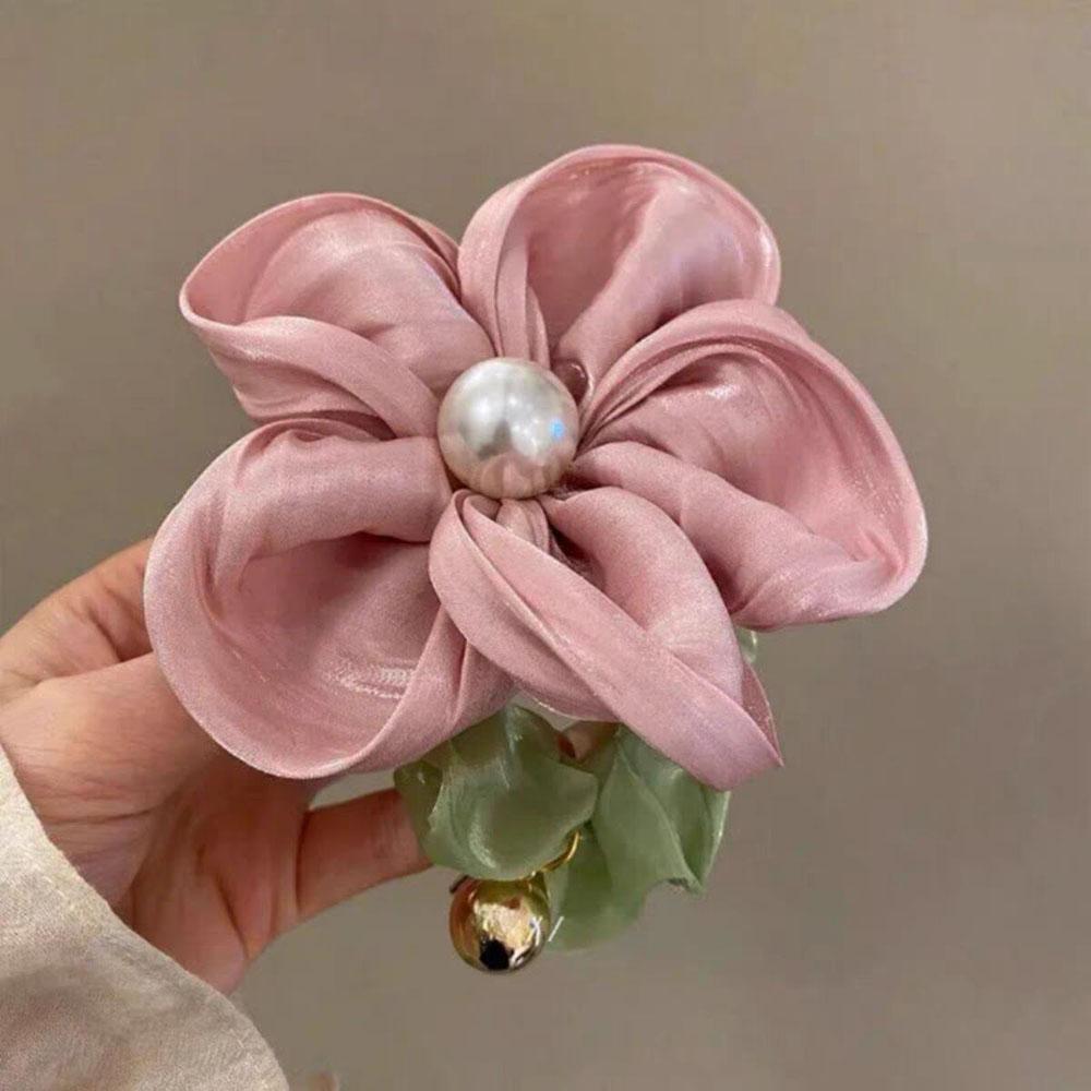 Elegantes Perlen Strass Blume Haarband Organza Stretch Scrunchies Für Frauen Mädchen Haarschmuck Kopfschmuck Pferdeschwanzhalter