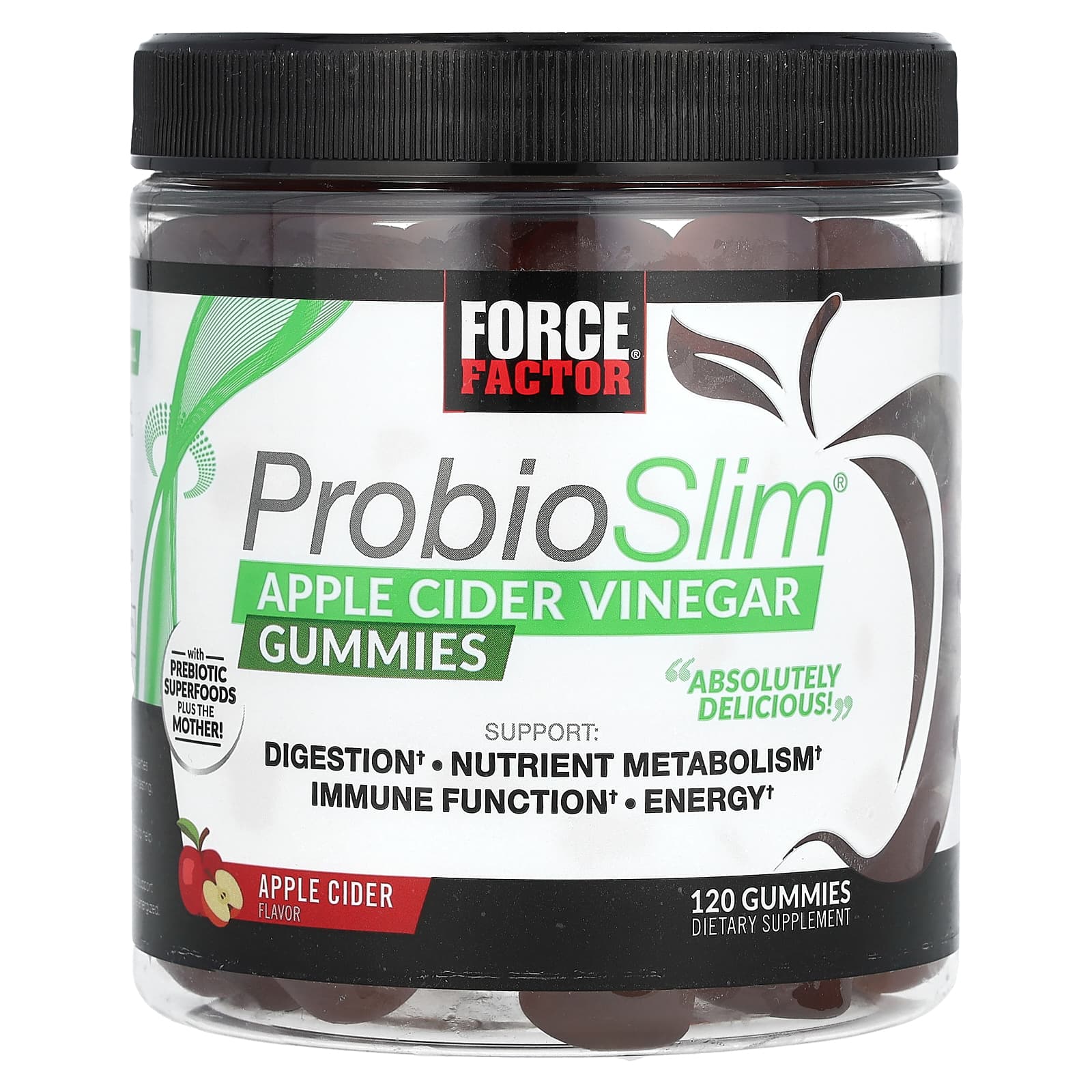 

Force Factor, ProbioSlim, жувальні цукерки з яблучним оцтом, 120 шт.