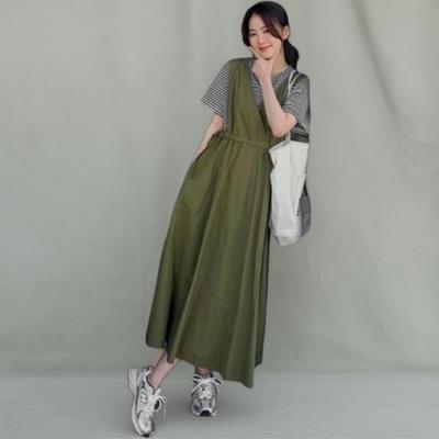 New ArriValS Open Run Women S V Neck waiSt Strap Layered Long dreSS
