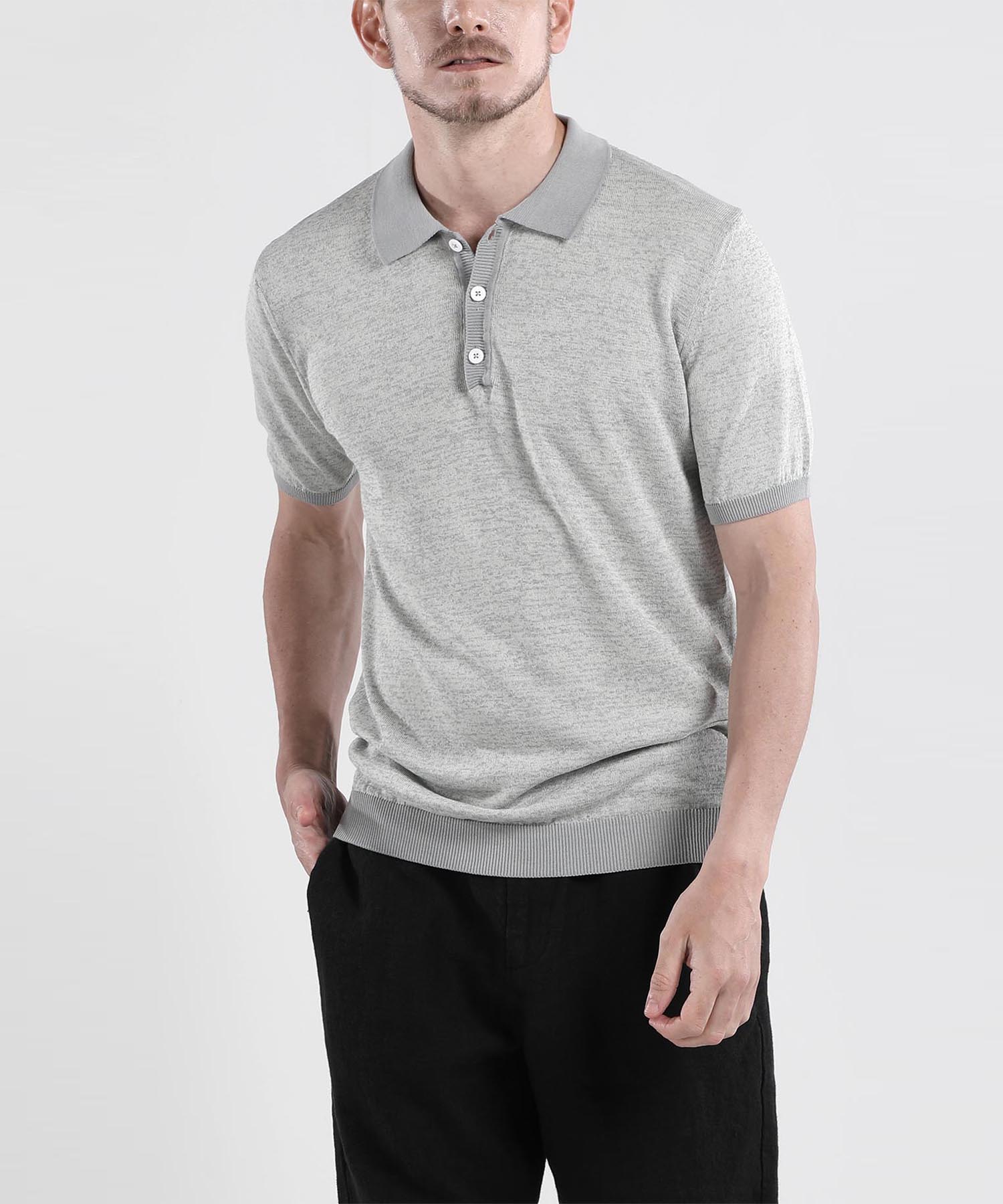Panicalle Linen Cotton Blend Polo Shirt [Grey] Gray/S