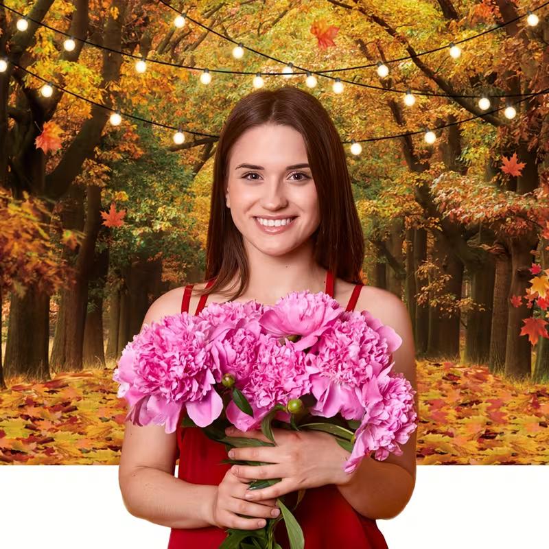 Autumn Tree Lined Path Tapestry Warm Fairy Lights Photography Backdrop