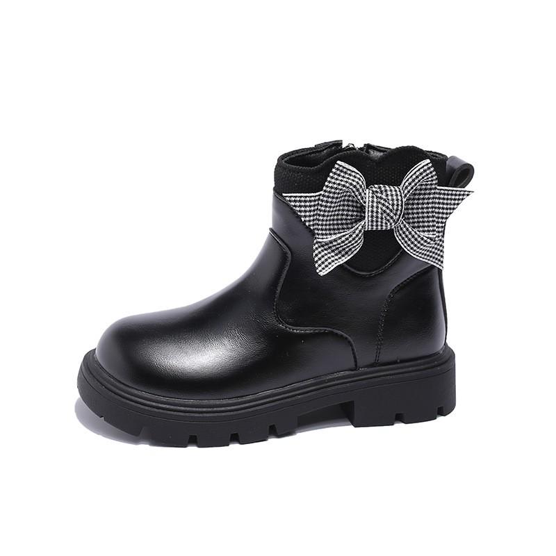 Girls Winter Warm Faux Leather Martin Boots With Bow Detail Low-Cut Side Zip Snow Kids Ages 1-12