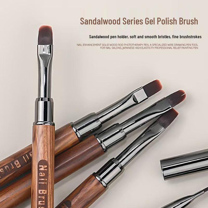 Japanese Sandalwood Nail Art Brush Set: Includes Round, Square, Triangle Brushes & Gel Brush, Ideal for Nail Salons