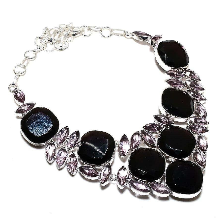 Black Spinel, Kunzite Gemstone 925 Sterling Silver Jewelry Necklace 18" B2e19
