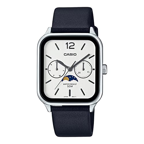 [CASIO Standard Moon Phase Moon Phase Analog Men's Watch MTP-M305L-7AV Black Leather Band Silver ...
