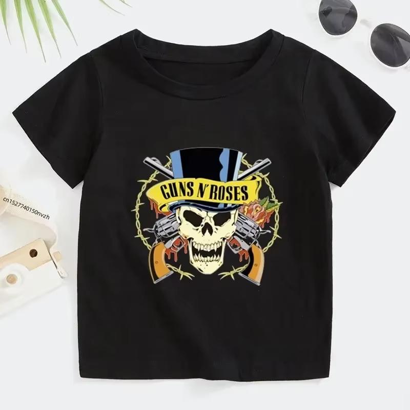 

2026 Summer New Personalized Childrens Tshirt Rock Band Printed Pure Cotton Parent Child Round Neck Trendy Brand Top Unisex 4XL
