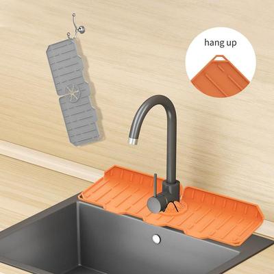 Silicone Kitchen Faucet Pad Protector for Sink Sponge Drain Rack Foldable Sink Pad Faucet Splashback Bathroom Countertop Protector