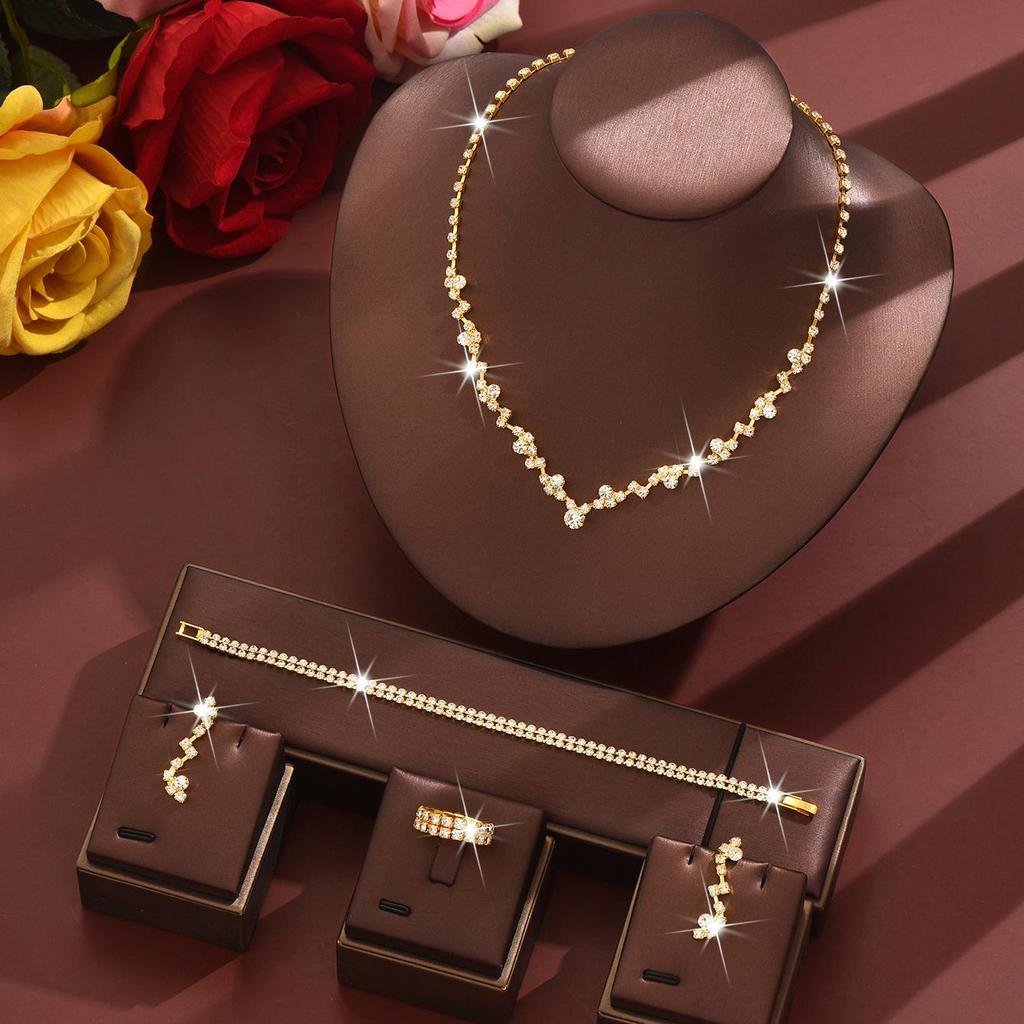 Versatile Rhinestone Jewelry Set: Necklace, Bracelet, Earrings & Ring