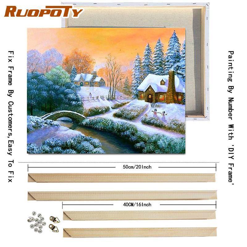 RUOPOTY Painting By Numbers Winter Landscape Hand Painted Art Gift DIY Picture By Number Christmas Kits Home Decoration