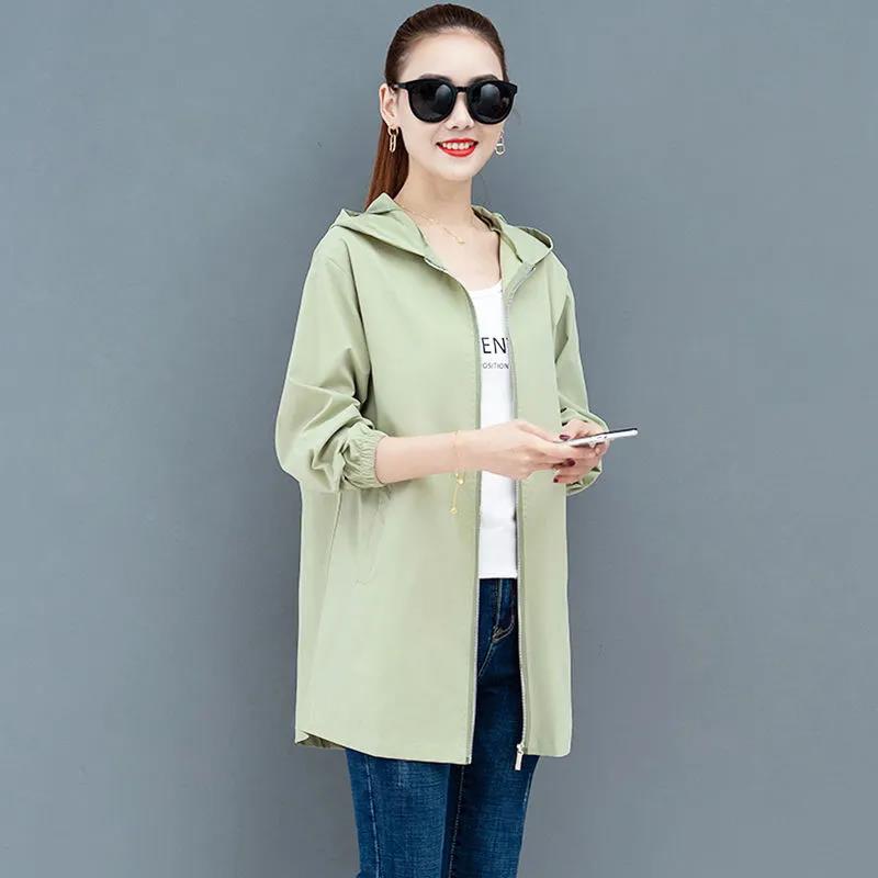 WTEMPO Hooded Windbreaker Women's Mid-length Coats Spring Sunscreen Clothing Female Korean Loose Large Size Baseball Uniforms