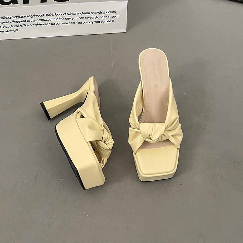 

Летние шлепанцы на высокой платформе и высоком каблуке для женщин, элегантные туфли-лодочки с открытым носком и бантом-бабочкой для вечеринки в ночном клубе 35 жёлтый